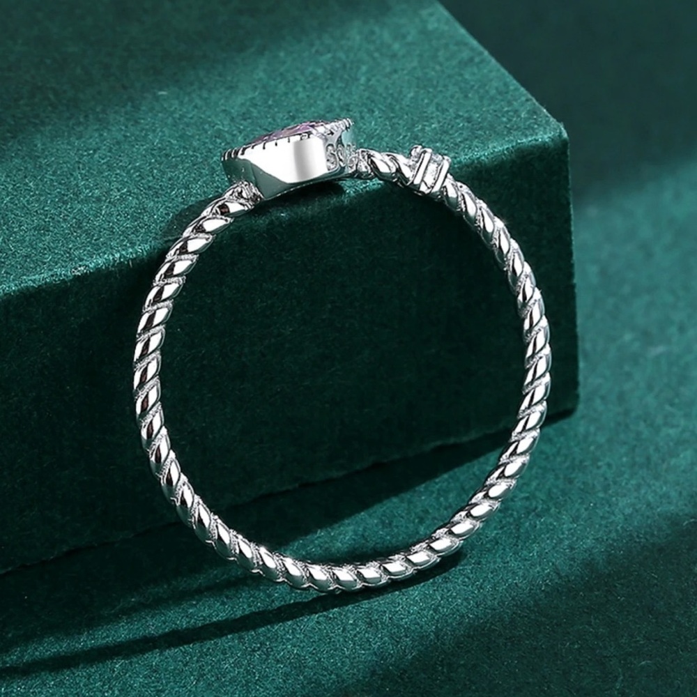Pink Love Heart Premium Zircon 925 Sterling Silver Cross Band Rings - Picture 7 of 15